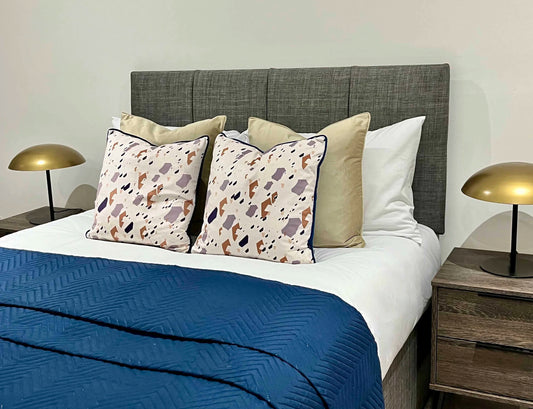 Cream & Blue Cushion & Bedspread Pack